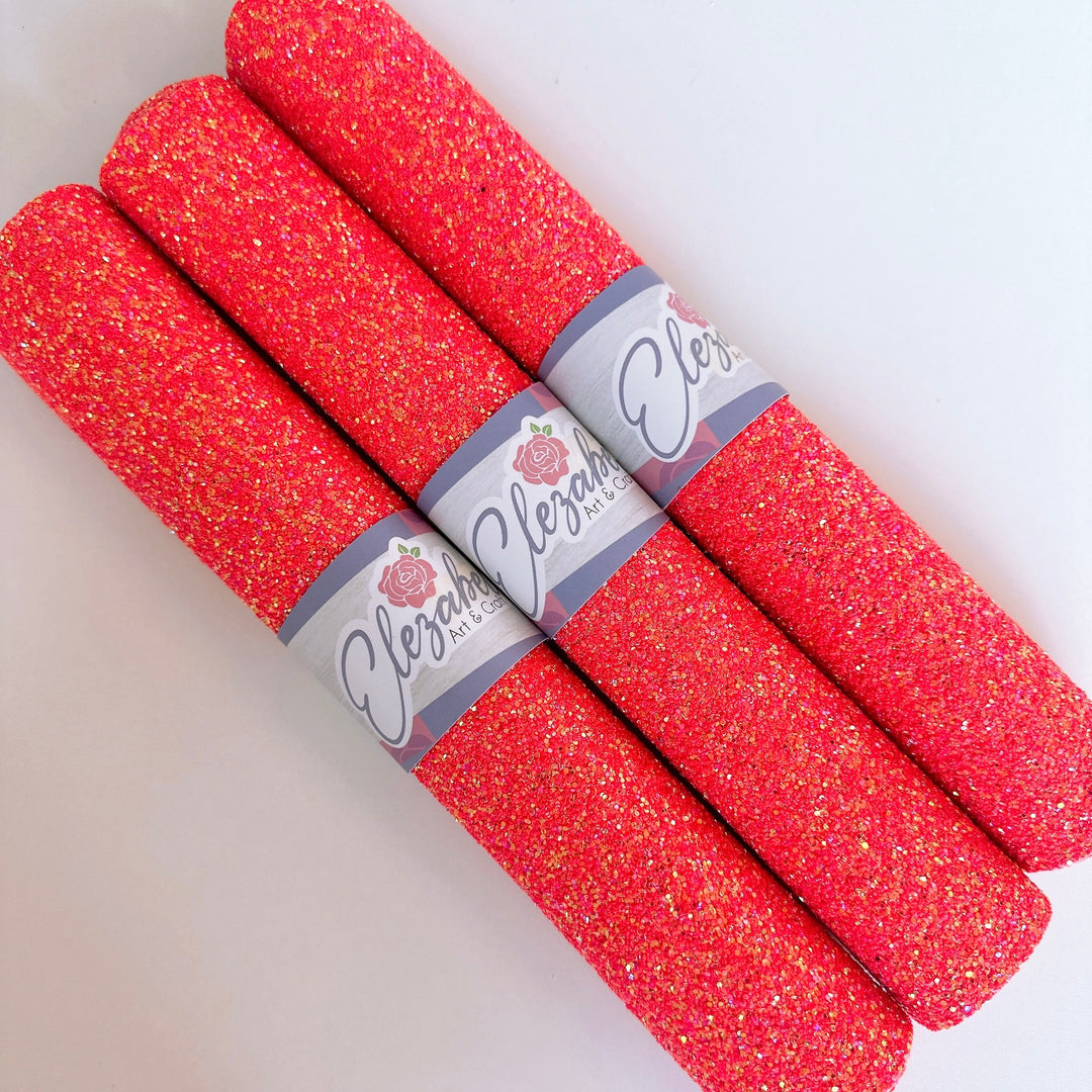 Coral Red Glitter Faux Leather