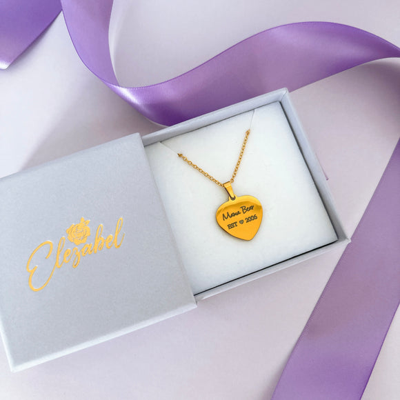 Collar Corazon dorado con texto personalizado